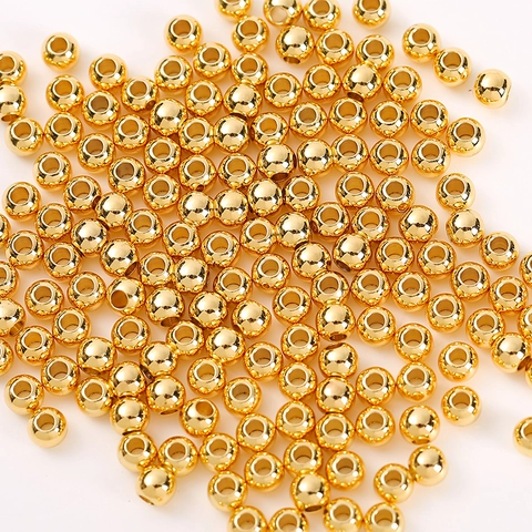 Massive Kupfer Rundperlen 18 Karat Vergoldet Hypoallergen Glatt Minimalistisch DIY Schmuckherstellung Zubehör