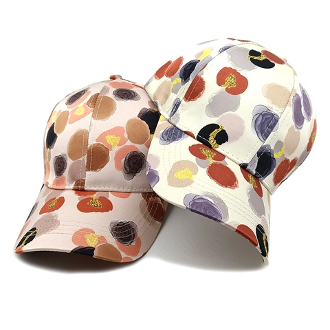Abstrakter Blumendruck Baseballkappe Damen Verstellbar Sonnenschutz Gebogener Schirm Polyester Mode Lässige Outdoor Hut