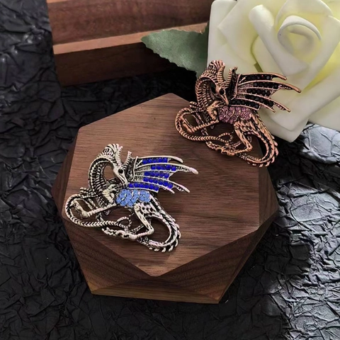 Vintage Europese Stijl Draak Broche Legering Rhinestone Ingelegd Vliegende Draak Reversspeld Voor Mannen Vrouwen Pak Jas Decoratie