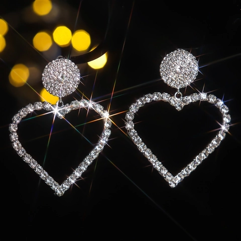 Fashion Rhinestone Heart Drop Earrings For Women Elegant Tassel Earrings With Stainless Steel Post Valentine Day Jewelry Gift