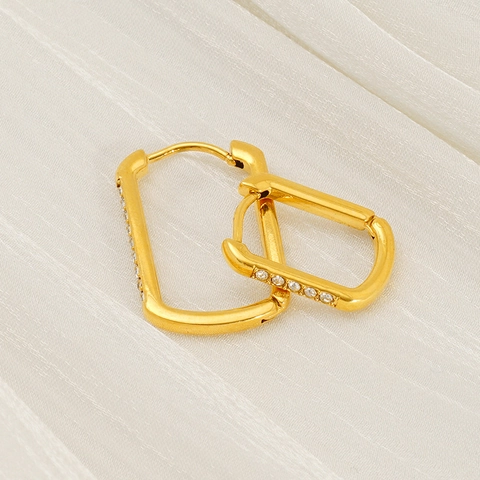 Rechteckige Creolen Edelstahl 18K Vergoldet Strass U-Form Geometrische Huggie Für Damen Moderne Mode