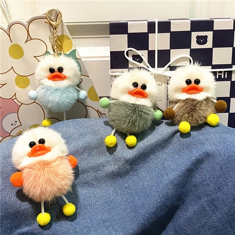 Simpatico Portachiavi Anatra Peluche Cartone Animato Animale Borsa Fascino Pendenti Morbidi Con Portachiavi In Metallo Per Zaino
