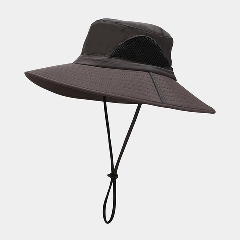 Chapeau Bob En Nylon Séchage Rapide Large Bord Protection Solaire Filet Respirant Extérieur Pêche Randonnée Ajustable