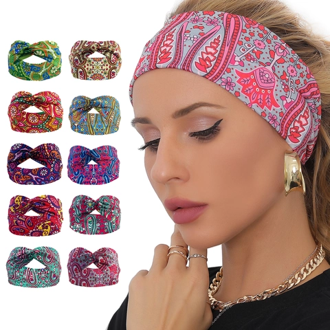 Twist Knot Headband Women Bohemian Paisley Floral Print Elastic Polyester Spandex Hairband Yoga Sports Running Accessory