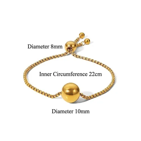 Minimalist Titanium Steel Gold Round Ball Pendant Necklace Adjustable Box Chain Bracelet And Long Drop Earrings For Women