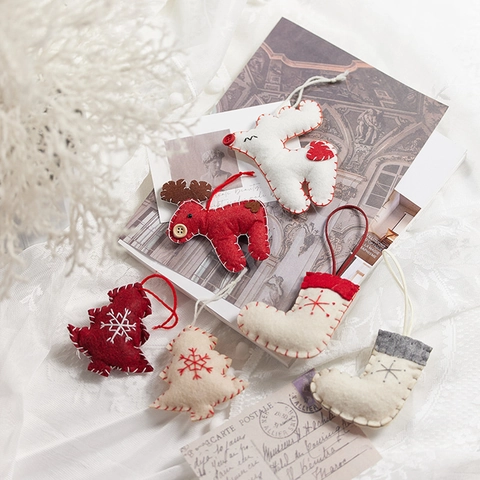 Decorazioni Natalizie Appese In Feltro Di Lana Renna Calza Albero Fiocco Di Neve Ricamo A Mano Decorazione Vacanze