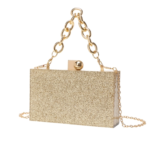 Sac De Soirée Pochette Acrylique Paillettes Coque Rigide Rectangulaire Avec Poignée Chaîne Métal Pour Mariage Fête Banquet Femmes