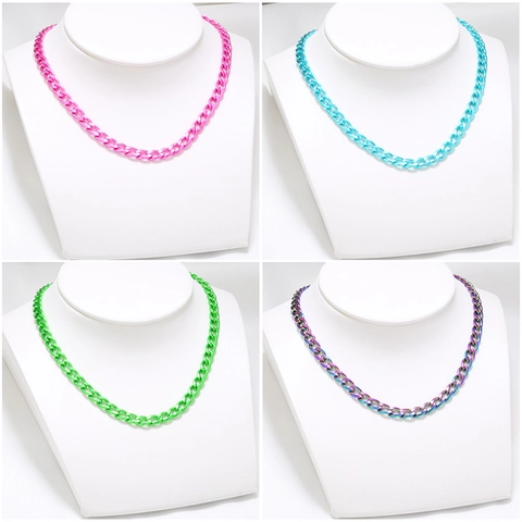 Hip Hop Stainless Steel Cuban Link Necklace For Women Colorful Electrophoresis Street Style Niche Jewelry Neck Chain Gift