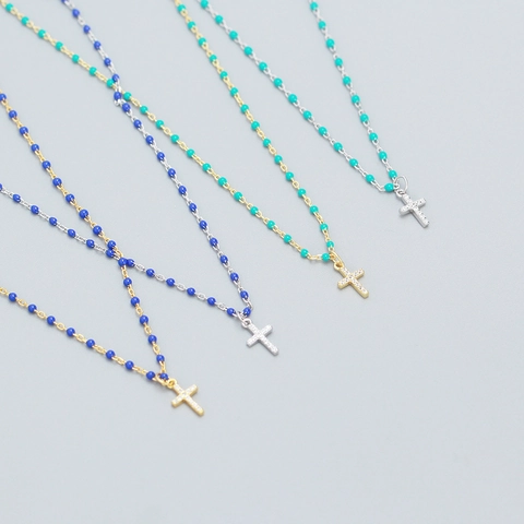 925 Sterling Silber Kreuz Anhänger Halskette Mit Bunten Perlen Zirkonia Einlage Elegante Zierliche Schlüsselbeinkette Für Damen