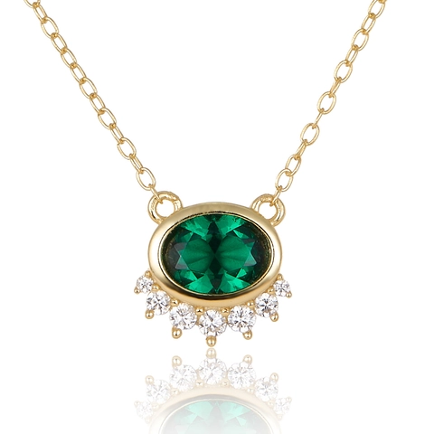 Collana con Ciondolo in Argento Sterling 925 per Donna Lusso Vintage Ovale Verde Blu Zirconia Intarsiata Catena Clavicola Gioielli Regalo