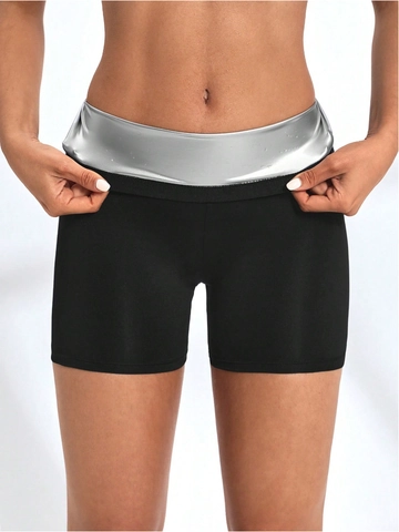 High Waist Sauna Shorts For Women Silver Coating Sweat Enhancing Tummy Control Butt Lifting Yoga Gym Workout Fitness Black
