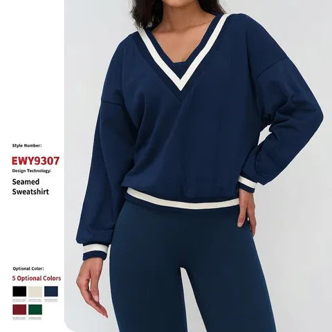 Dames Katoen Polyester Trainingspak Sweatshirt Met V Hals Contraststrepen En Strakke Broek Sportief Casual