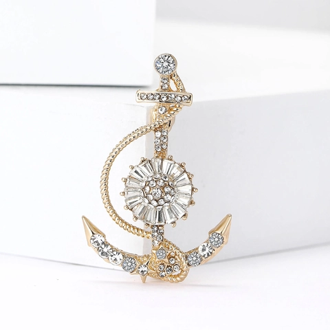 Spilla Di Ancora Nautica In Lega Con Strass Design Timone Spilla Da Petto Per Uomo Completo Cappotto Accessorio