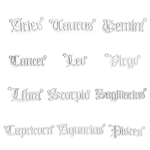 Zodiac Constellation Pendants Stainless Steel Gothic Letter Charms For DIY Jewelry Making Necklaces Bracelets Accessories