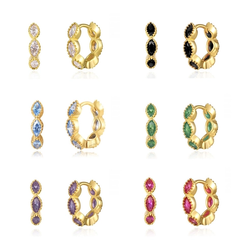 Orecchini A Cerchio Con Zirconi Marquise Con Perno In Argento Sterling 925 Huggies Geometrici In Rame Per Donna
