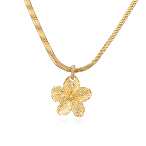 Vintage Western Style Copper Gold Flower Jewelry Set For Women Fashion Petal Rhinestone Necklace Earrings Bracelet Open Ring