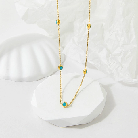 Collana Occhio Del Diavolo In Acciaio Inossidabile Placcato Oro Per Donna Uomo Retro Perlina Occhio Blu Gioiello