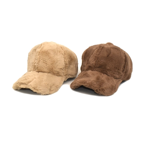 Gorra De Béisbol De Invierno De Piel De Conejo Artificial Cálida Felpa Sombrero Con Visera Al Aire Libre Color Sólido Espesado Para Mujeres Hombres Casual