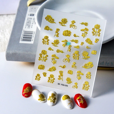 5D Geprägte Nagelsticker Goldene Rose Blume Selbstklebend Wasserdicht Relief Nagelkunst Aufkleber DIY Maniküre Dekoration