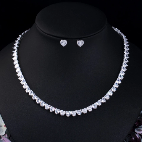 Juego De Joyas De Collar Y Pendientes De Corazón Circonita AAA Base De Cobre Accesorios De Boda Fiesta Mujeres