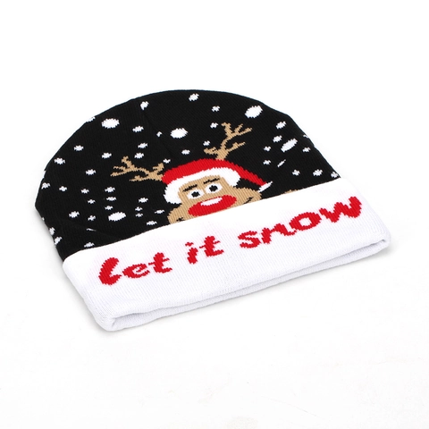 Berretto in Maglia Jacquard di Natale Renna Babbo Natale Pupazzo di Neve Invernale Caldo Acrilico Cappello da Festa per Uomo Donna