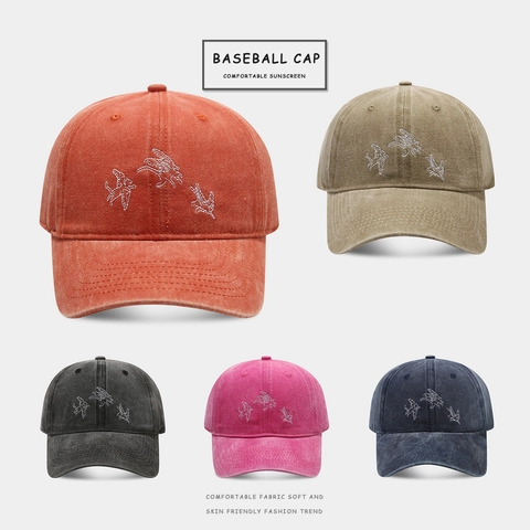 Cappello Da Baseball In Cotone Lavato Vintage Ricamo Uccello Berretto Da Sole Casual Regolabile