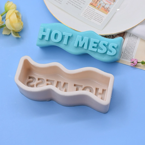 Molde De Silicona Con Slogan Hot Mess Diseño De Tira Ondulada Para Velas Jabón Decoración De Pasteles Manualidades DIY