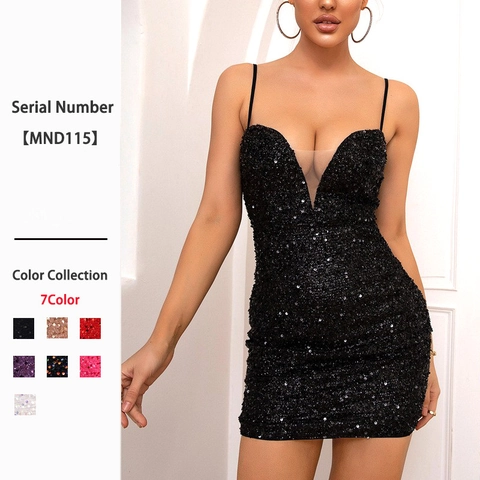 Sequin Dress V Neck Spaghetti Strap Backless Criss Cross Mesh Patchwork Bodycon Mini Evening Party Clubwear For Women