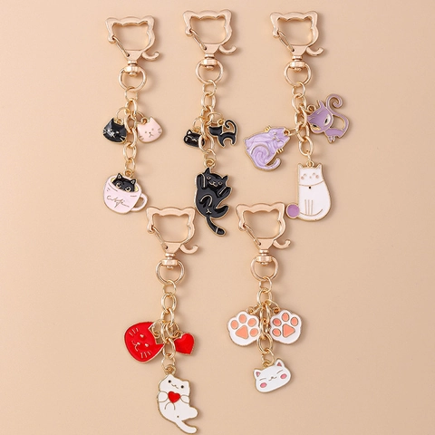Portachiavi Gatto Carino Lega Zinco Smalto Zampa Animale Ciondolo Cuore Decorazione Zaino Regalo Kawaii
