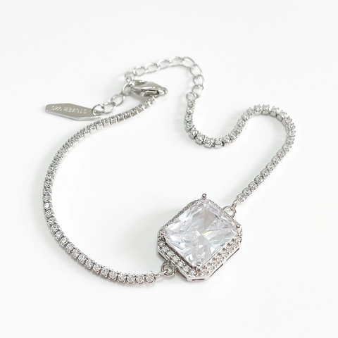 925 Sterling Silver Bracelet For Women Square Cubic Zirconia Tennis Chain Adjustable Minimalist Luxury Jewelry
