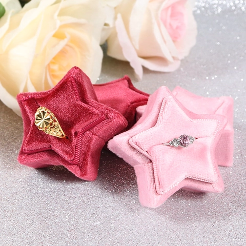 Star Shaped Velvet Jewelry Box For Rings Earrings Packaging Gift Storage Luxury Soft Portable Small Organizers