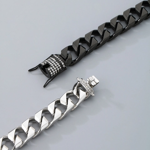 Bracciale Cuban Link Da Uomo In Acciaio Inossidabile Con Chiusura Con Strass Gioielli Hip Hop Streetwear
