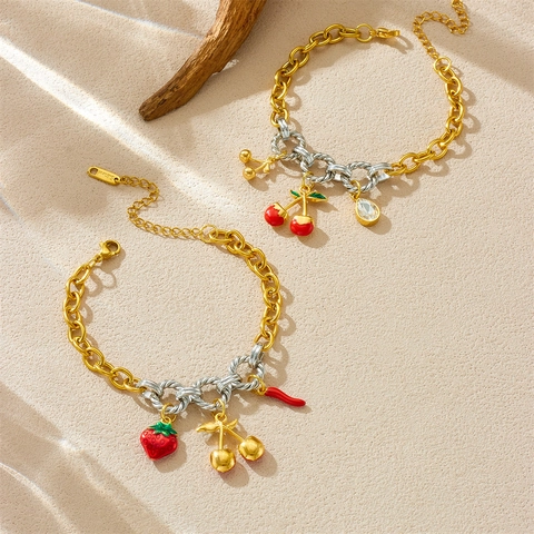 Bracciale Di Moda Acciaio Inossidabile Smalto Frutta Mare Pendente Catena Bicolore Gioielli Per Donna Stile Retrò