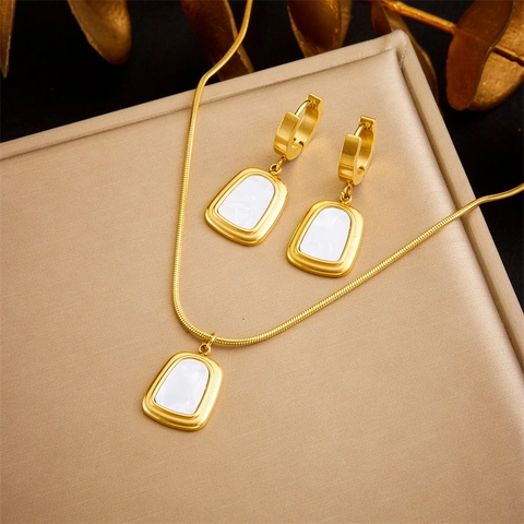 Collana E Orecchini Con Pendente Trapezoidale Geometrico Acciaio Inossidabile Placcato Oro Gioielli Minimal Per Donna