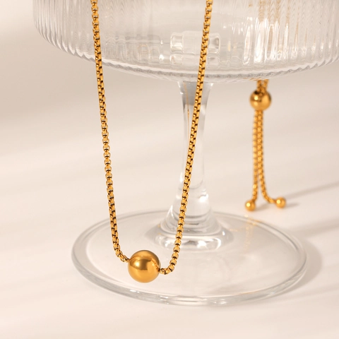 18K Gold Plated Stainless Steel Ball Pendant Necklace Adjustable Box Chain Minimalist Clavicle Jewelry For Women