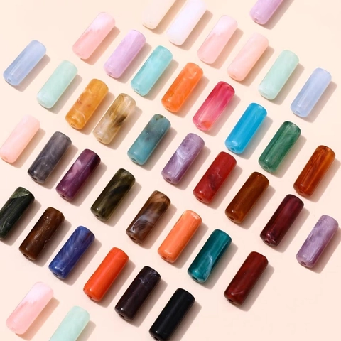 Acrylic Resin Cylindrical Tube Beads Colorful Marble Effect Cloud Tie Dye For DIY Jewelry Making Necklaces Earrings Accessories
