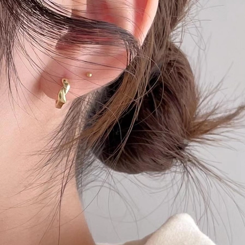 Twisted Hoop Und Ohrstecker 925 Sterling Silber Minimalistisches Seildesign Französischer Stil Mode Schmuck Für Damen