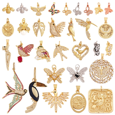 Animal Bird Bee Butterfly Pendant Charm Cubic Zirconia Alloy Gold Plated DIY Jewelry Making Accessory Exquisite
