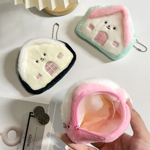 Portamonete In Peluche A Forma Di Casa Mini Borsa Per Riporre Auricolari Con Portachiavi A Catena A Sfere Pendente