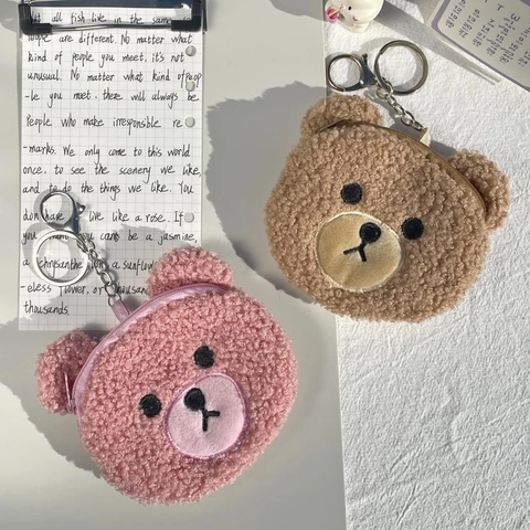 Simpatico Orso Peluche Portamonete Velluto Agnello Piccola Borsa Portachiavi Per Cavo Dati Rossetto Portatile
