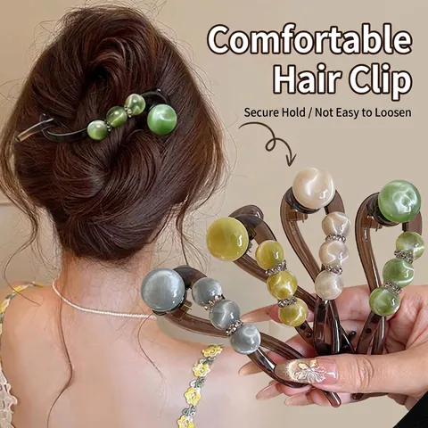 Eleganter Bananen Haarklammer Gedrehter Haarclip Mit Harz Katzenauge Perlen Und Strass Für Damen Französischer Stil Haarschmuck