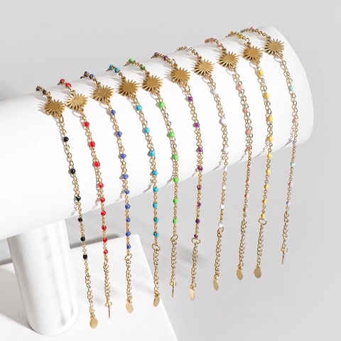 Sun Pendant Bracelet Stainless Steel With Colorful Beads Adjustable Fashion Jewelry For Women Simple Summer Style