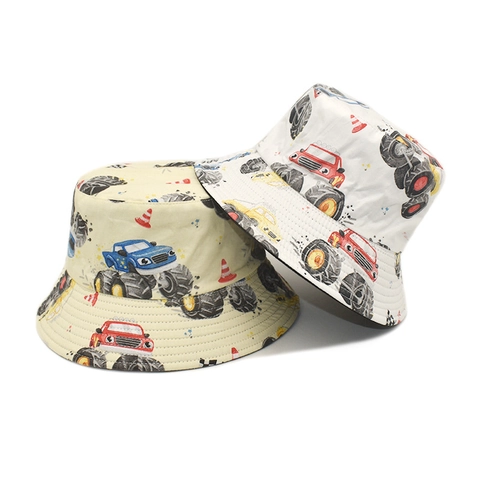 Cappello Da Pescatore Reversibile Con Stampa Monster Truck In Cotone Traspirante Protezione Solare Per Ragazzi Uomini