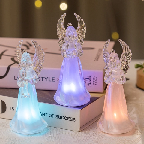 Angel Figurine Night Light Clear Acrylic LED Glowing Multi-Color Changing For Christmas Wedding Home Decor Ornament