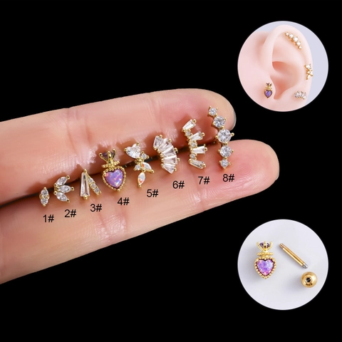 Stainless Steel Ear Bone Stud Zirconia Opal Piercing Earring Screw Ball Back Korean Style Fashion Women Jewelry
