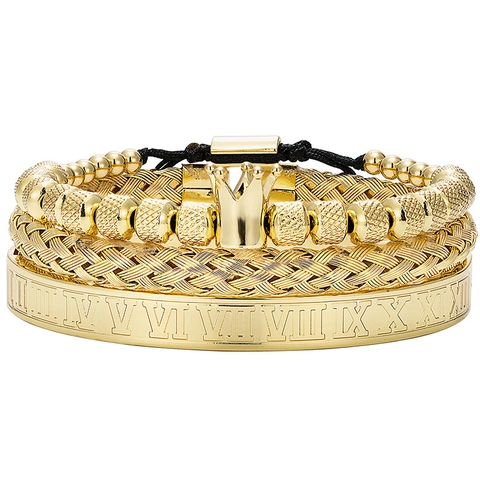 Uomo Unisex Bracciale Bangle Acciaio Inossidabile Lega Zircone Corona Teschio Numeri Romani Intrecciato Perline Punk Retrò Hip Hop Gioielli