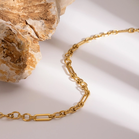 Collana A Catena Graffetta Acciaio Inossidabile Placcato Oro Maglie Geometriche Ovali Impermeabile Ipoallergenico Gioielli Donna