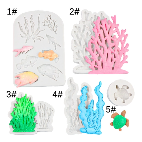 Ozean Thema Silikonform Koralle Meeresschildkröte Fisch Seegras Fondant Schokolade Tortendekoration DIY Harz Handwerk Backwerkzeug