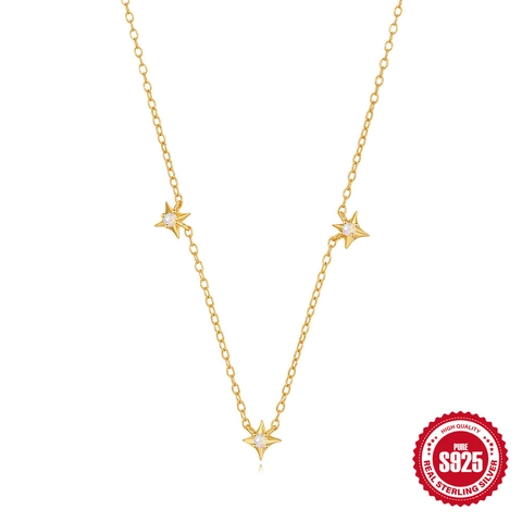 Collar con Colgante de Estrella de Cuatro Puntas en Plata de Ley S925 Chapado en Oro Circonia Ópalo Joyería Cadena de Clavícula Mujer