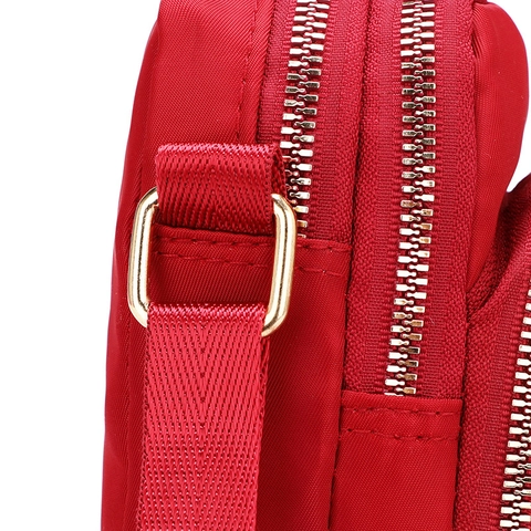 Mini Crossbody Phone Bag Nylon Three Layer Zipper Small Shoulder Purse Solid Color Lightweight For Women